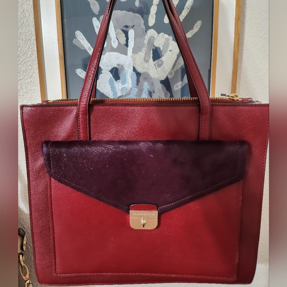 Kate Spade Hyde Place Zarinah Leather/Calf Satchel in Wine,Pink Suede and Purple